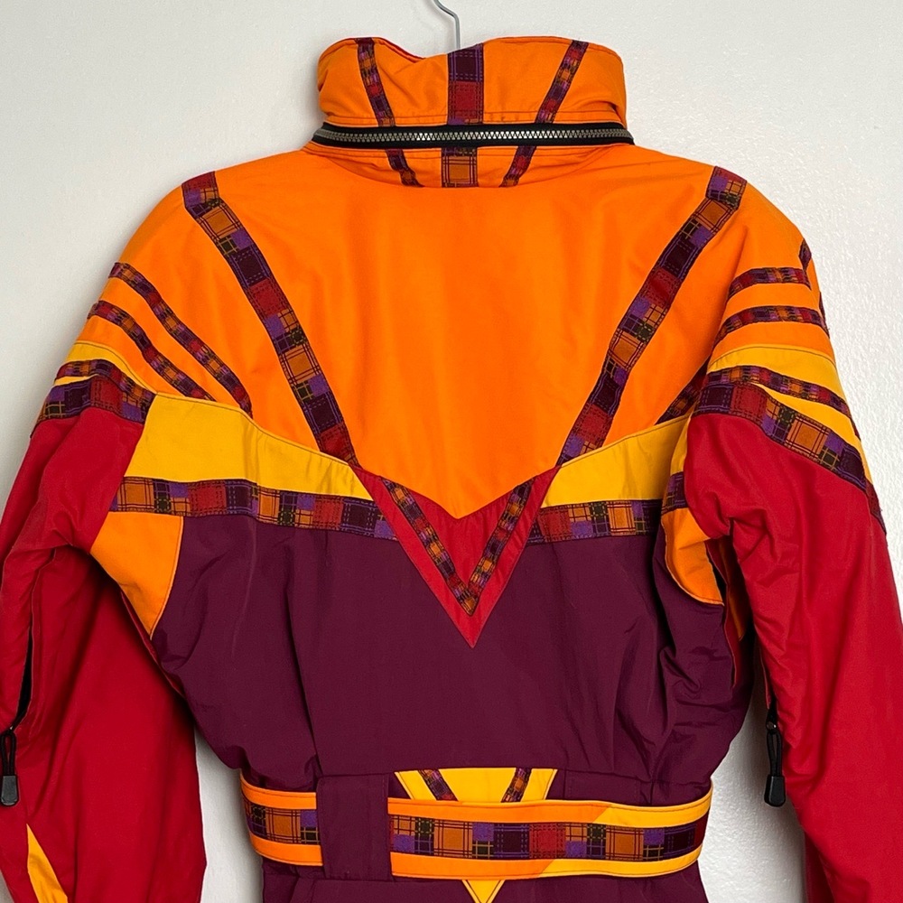 Vintage Custom Ski Suit Colorblock Fulllength Hooded Zipper Pockets Belt Size S - Picture 4 of 13